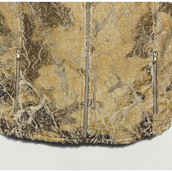 M Miller Vest Womens Medium Brown Metallic Painted Faux Fur Zip Up Pockets Boho - Picture 3 of 6